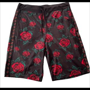 Mens Black Rose shorts - size medium, new with tags